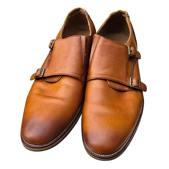 Brown ALDO Mens Monk Strap Leather Shoes Size 10 Cognac JJJ4106 - Picture 1 of 14
